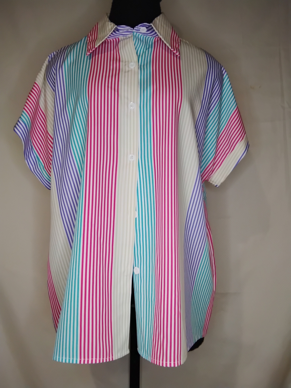 Women's Multicolor Striped Button-Down Shirt - Cream, Pink & Blue